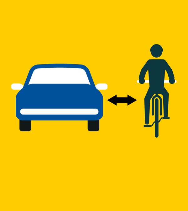 Illustration eines Radfahrers, der neben einem Auto fährt.