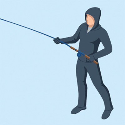 Illustration: Ein Mann in dunkler Kleidung fischt mit einer Angel.