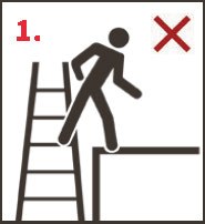 Zeichnung einer Person, die von einer Leiter auf eine höhere Ebene steigt. Daneben ein rotes X.