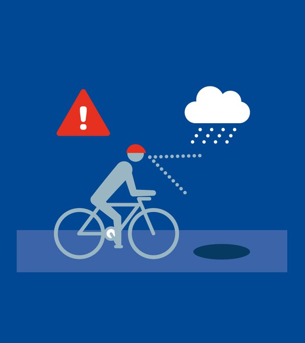 Illustration eines Radfahrers, daneben eine Regenwolke.